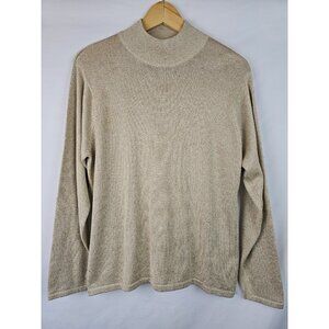 Talbots Petites Women's Top Medium Gold Glitter Mock Neck Vintage Silk Shirt